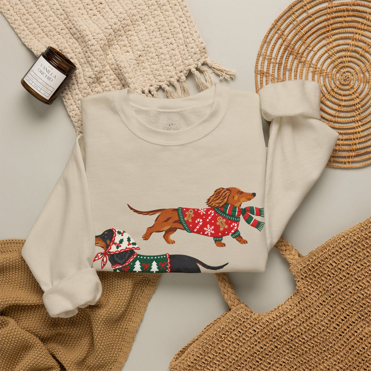 Dachshund Trio Christmas Sweatshirt – Festive Wiener Dogs in Holiday Sweaters
