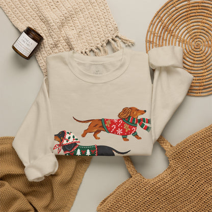Dachshund Trio Christmas Sweatshirt – Festive Wiener Dogs in Holiday Sweaters