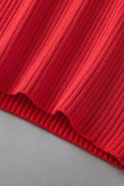 Colorblock Edge Ribbed Knit U Neck Tank Top in Fiery Red