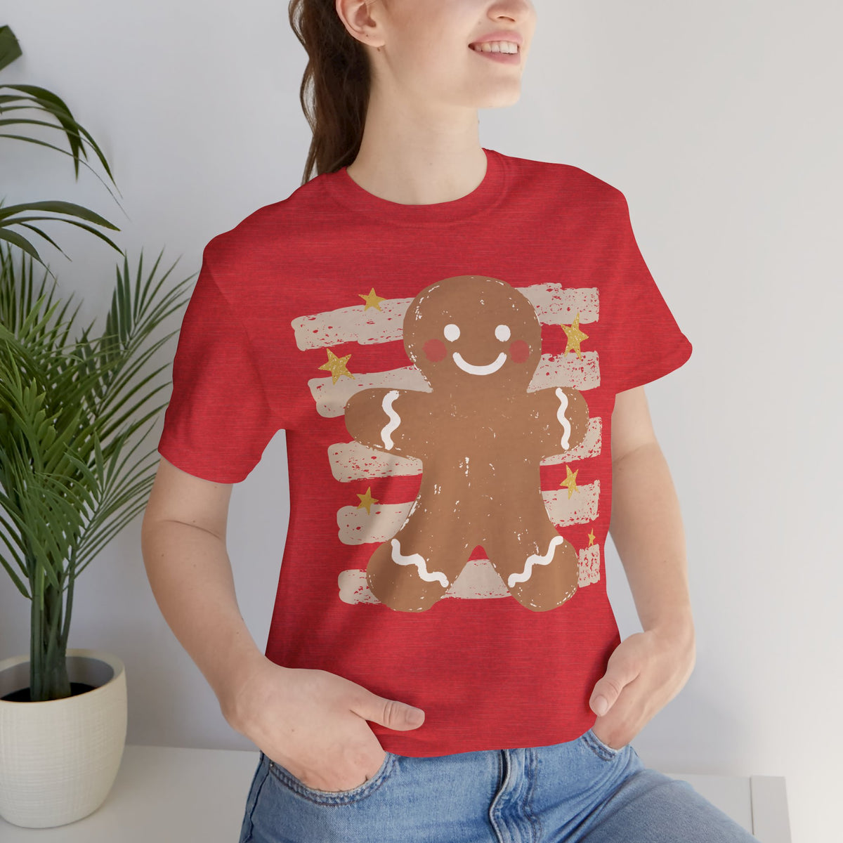 Gingerbread Smile T-Shirt — Retro Striped Christmas Cookie Tee