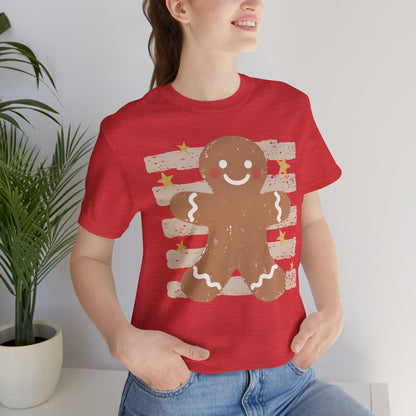 Gingerbread Smile T-Shirt — Retro Striped Christmas Cookie Tee