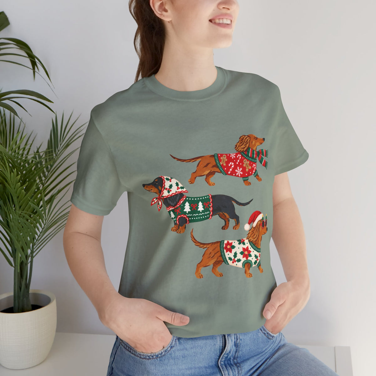 Dachshund Trio Christmas Sweater Tee