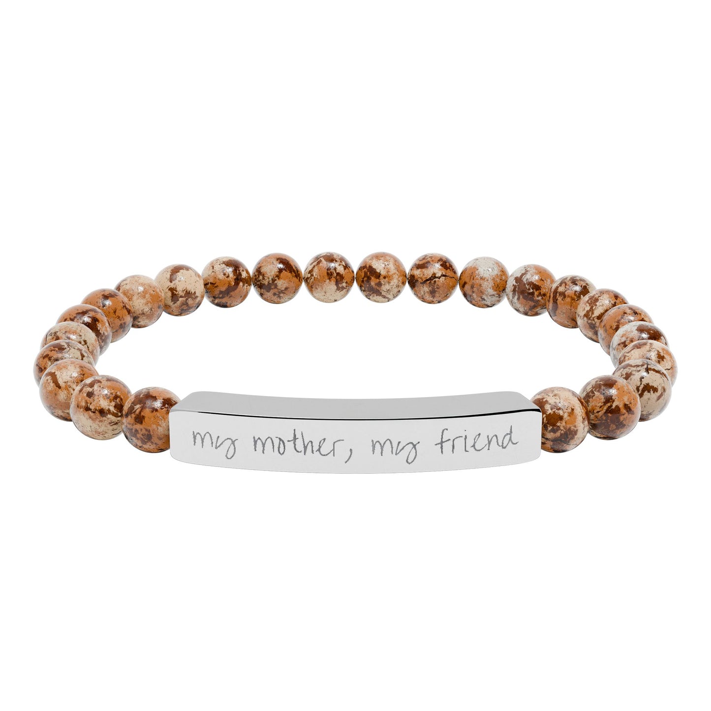 Engraved Natural Stone Bar Bracelet — "my mother, my friend" Stretch Bead Bracelet