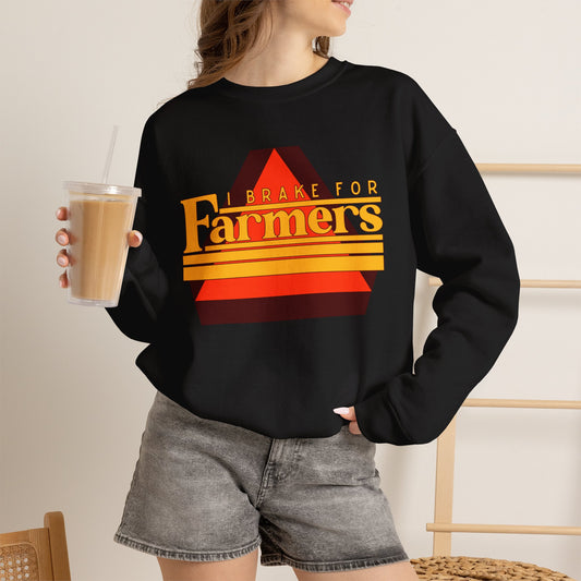 Farmers Crewneck Sweatshirt — 'I Brake for Farmers' Retro Farm Crew