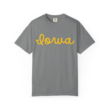 Iowa Script T-Shirt — Vintage Garment-Dyed State Tee