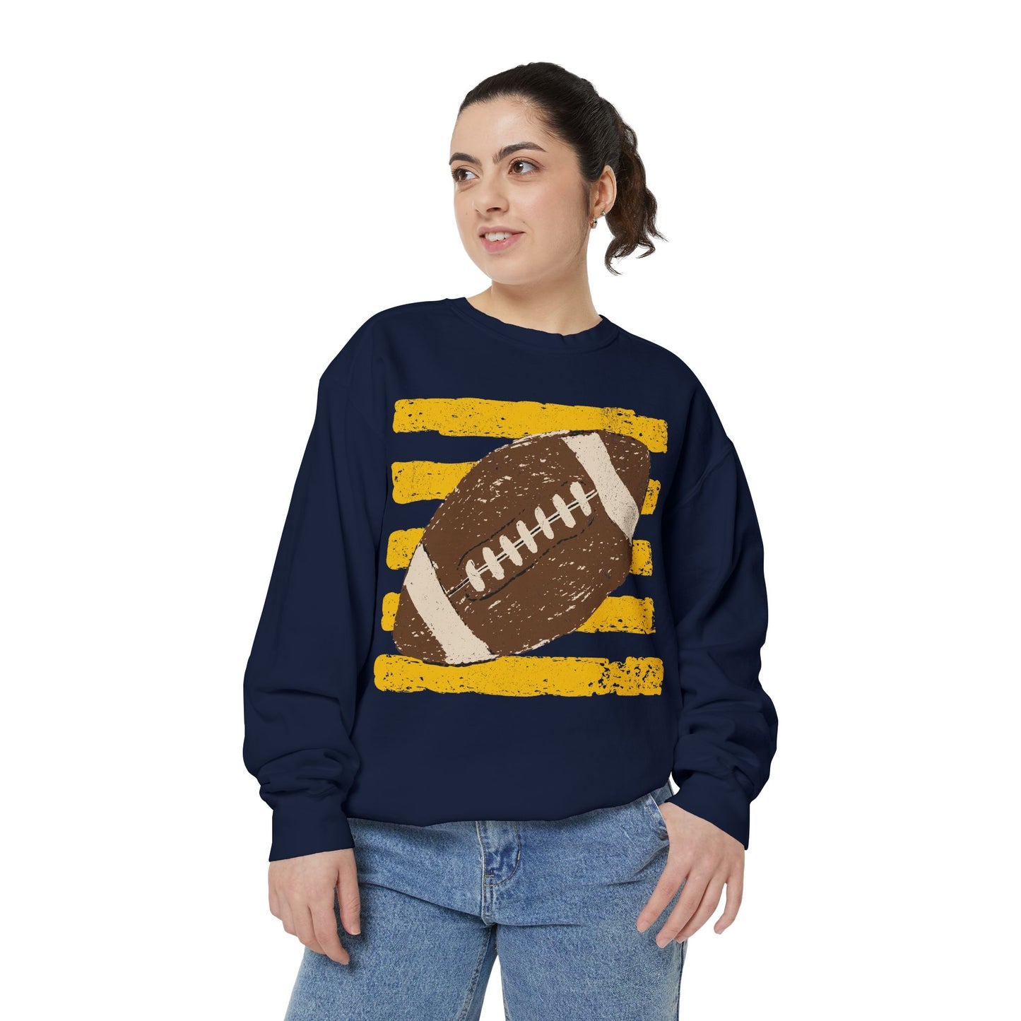Vintage Football Color Comfort Sweatshirt — Distressed Retro Stripes Crewneck