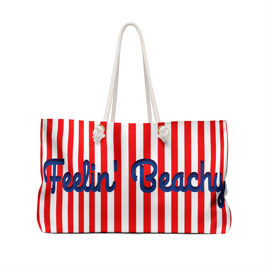 Feelin' Beachy Striped Red & White Weekender Bag — Nautical Beach Travel Tote