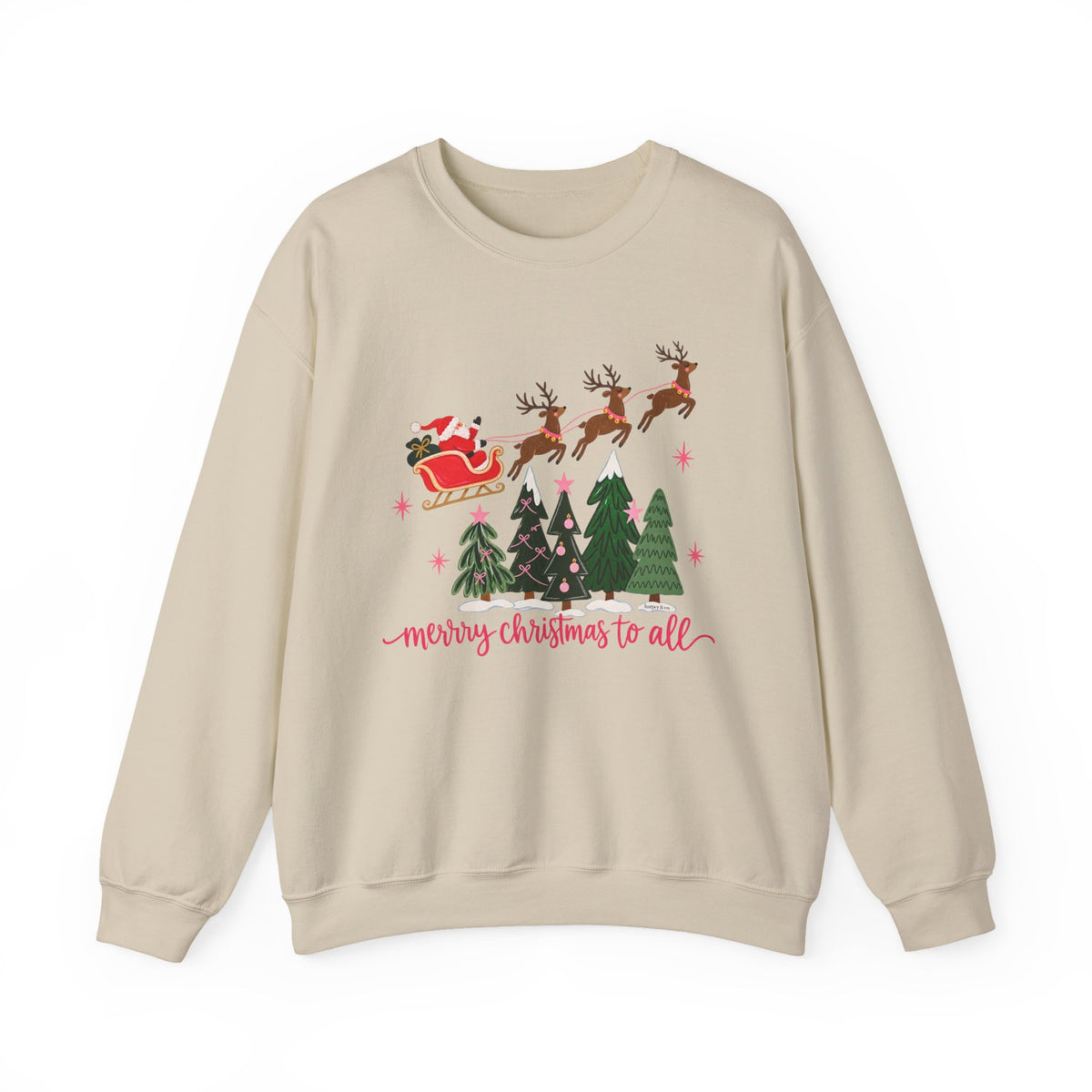 Christmas Crewneck Sweatshirt — "Merry Christmas to All" Santa & Reindeer Holiday Sweatshirt