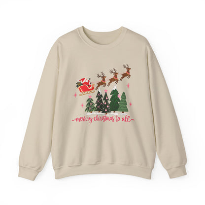 Christmas Crewneck Sweatshirt — "Merry Christmas to All" Santa & Reindeer Holiday Sweatshirt