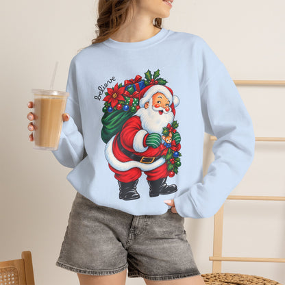 Santa 'Believe' Crewneck Sweatshirt – Vintage Christmas Santa Pullover