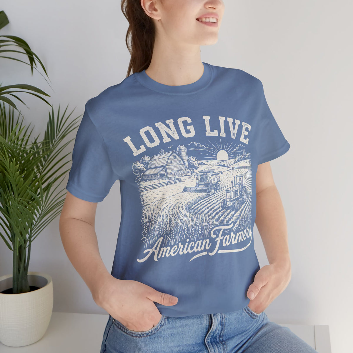 Long Live American Farmers White T-Shirt — Vintage Farm Scene Tee