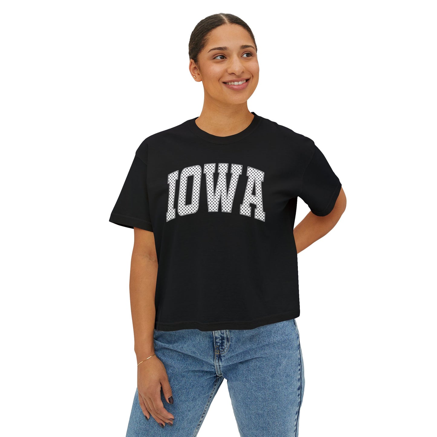 Iowa Boxy Tee — Women's Cropped College Graphic T-Shirt