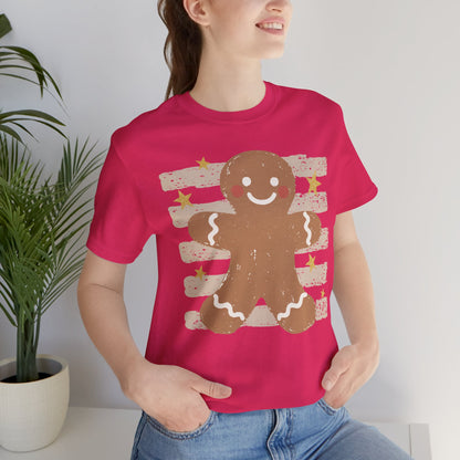 Gingerbread Smile T-Shirt — Retro Striped Christmas Cookie Tee