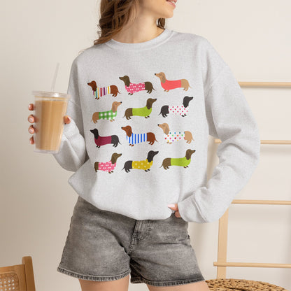 Colorful Dachshund Crewneck Sweatshirt — Vibrant Wiener Dog Design