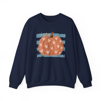 Pumpkin Blue Stripes with Hearts Crewneck Sweatshirt