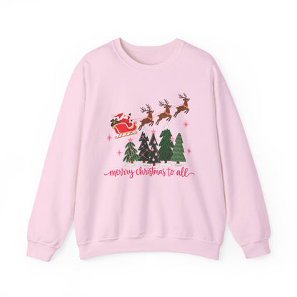 Christmas Crewneck Sweatshirt — "Merry Christmas to All" Santa & Reindeer Holiday Sweatshirt