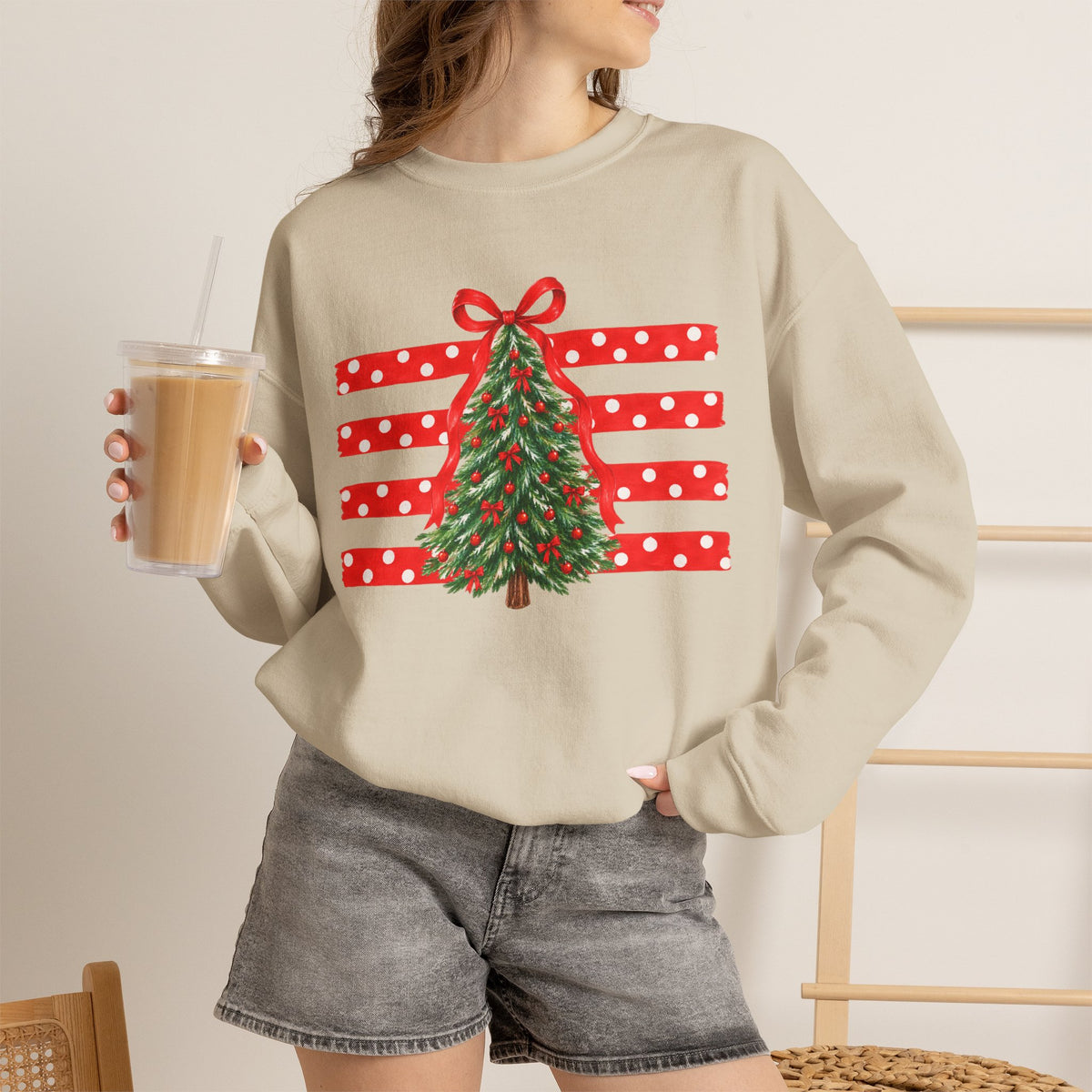 Christmas Tree Ribbon Crewneck Sweatshirt