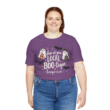 T-Shirt — "Shop at Your Local BOO-tique" Halloween Ghost Boutique Tee