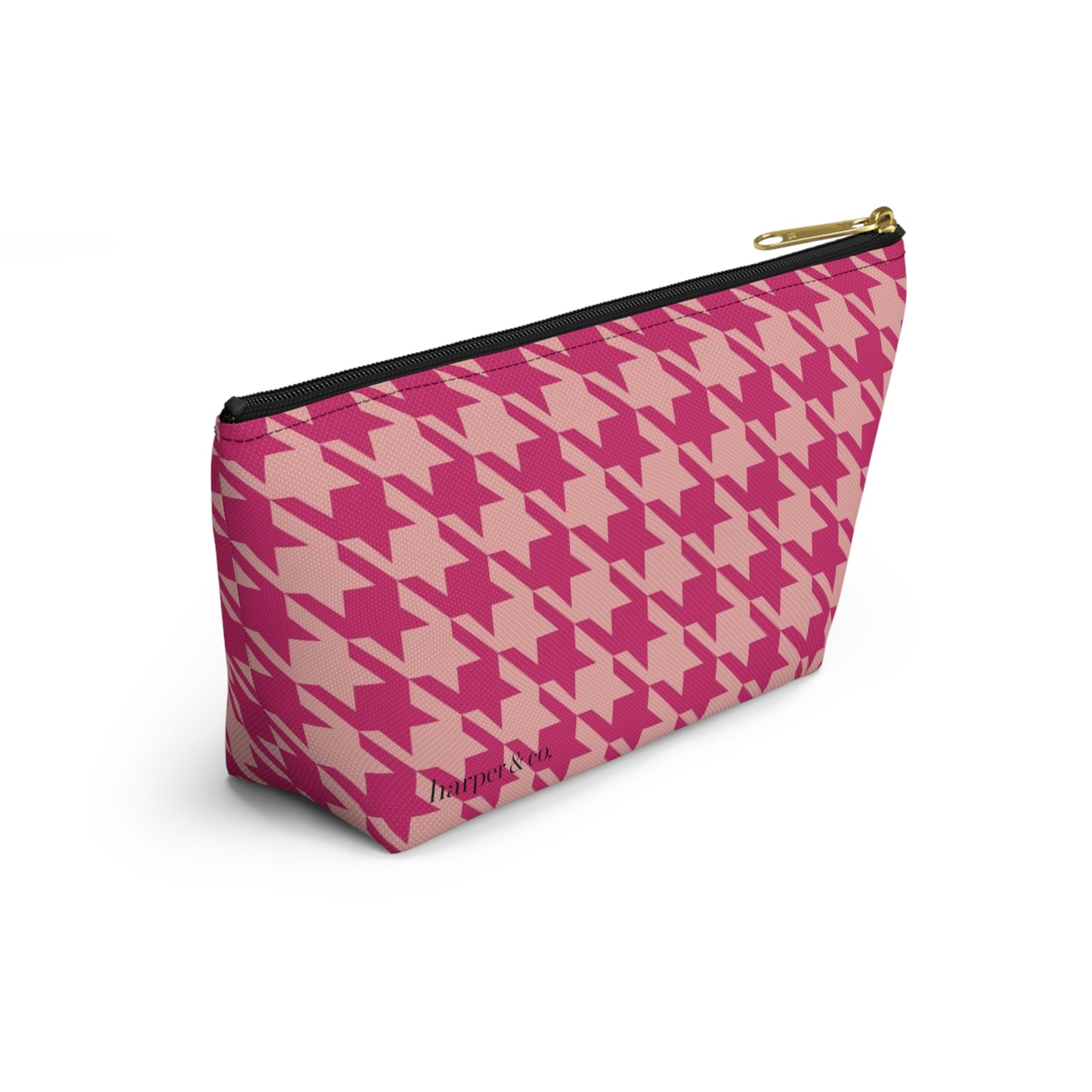 Pink Houndstooth Accessory Pouch w T-bottom