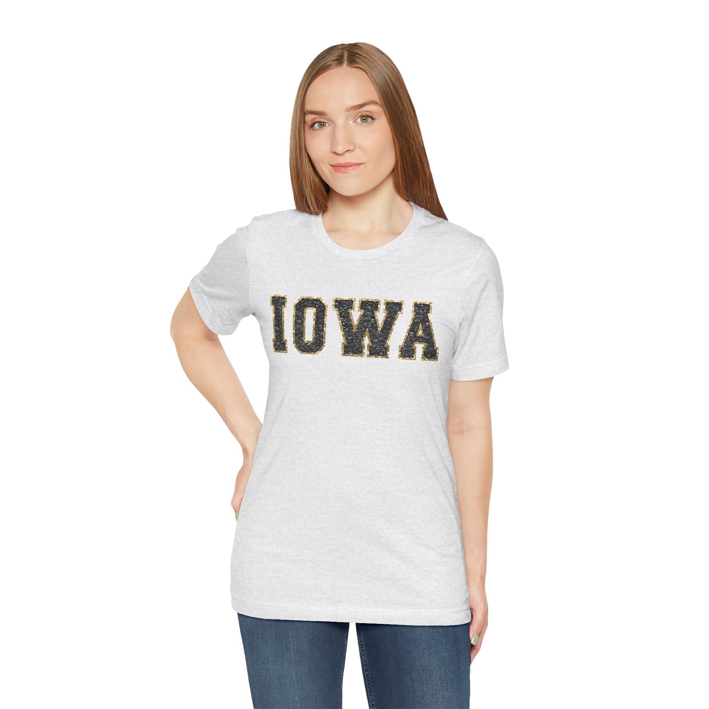 Iowa Faux Chenille Varsity Letter Unisex Soft Style T-Shirt