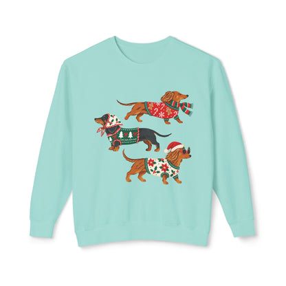 Dachshund Trio Christmas Sweatshirt — Festive Wiener Dogs in Holiday Sweaters
