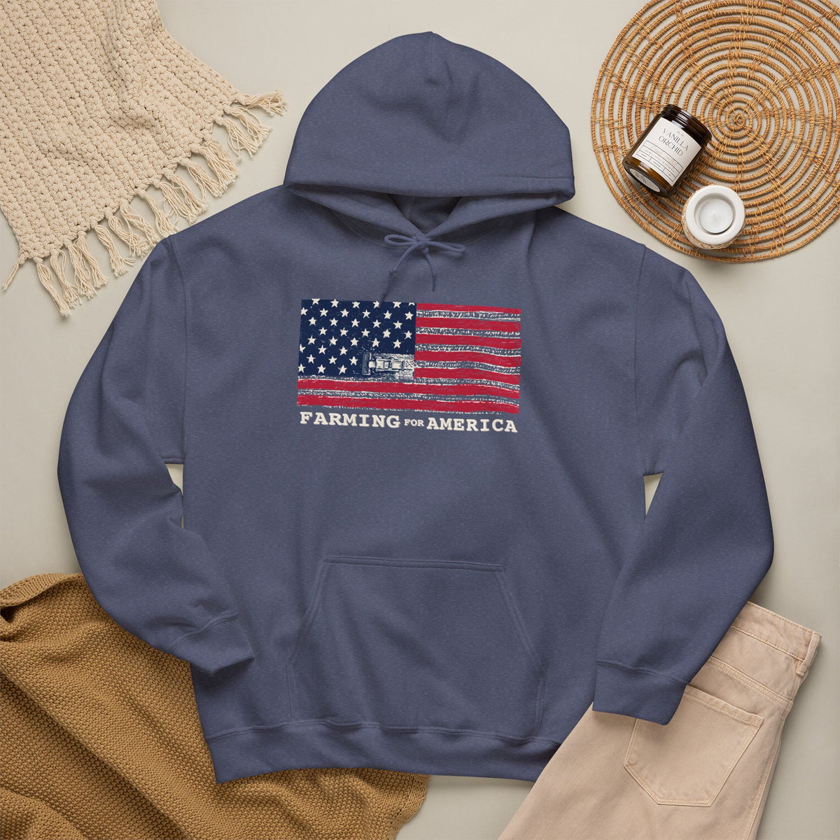Farming for America Hoodie — Vintage American Flag Farm Sweatshirt
