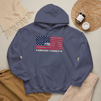 Farming for America Hoodie — Vintage American Flag Farm Sweatshirt