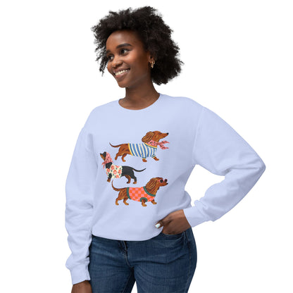 Dachshund Trio Sweatshirt — Cute Wiener Dogs in Sweaters Graphic Crewneck