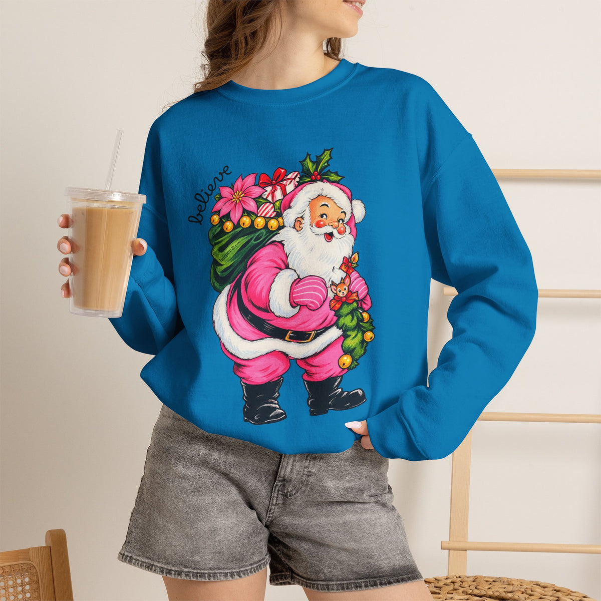 Vintage Floral Santa Sweatshirt – Believe Christmas Crewneck