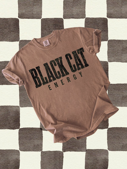Retro Spooky Black Cat Energy Comfort Colors Graphic Tee