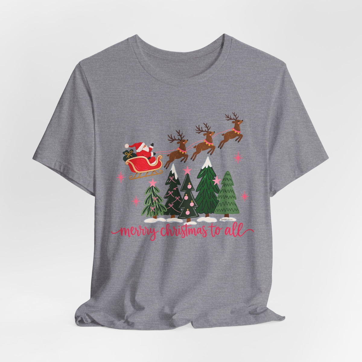 Christmas Tee - 'Merry Christmas to All' Santa Sleigh & Reindeer Holiday T-Shirt