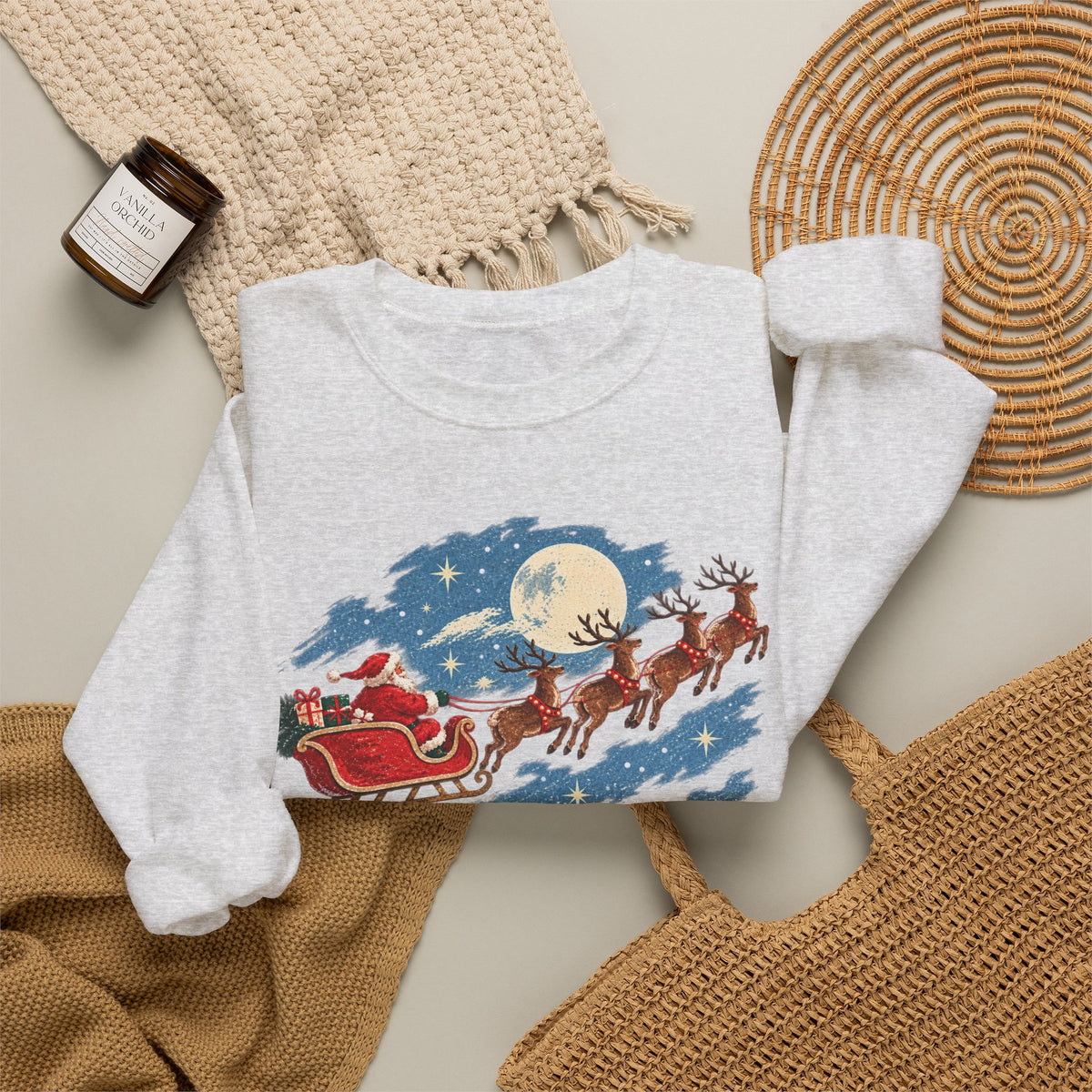 Christmas Santa Sleigh Night Sky Farm Sweatshirt