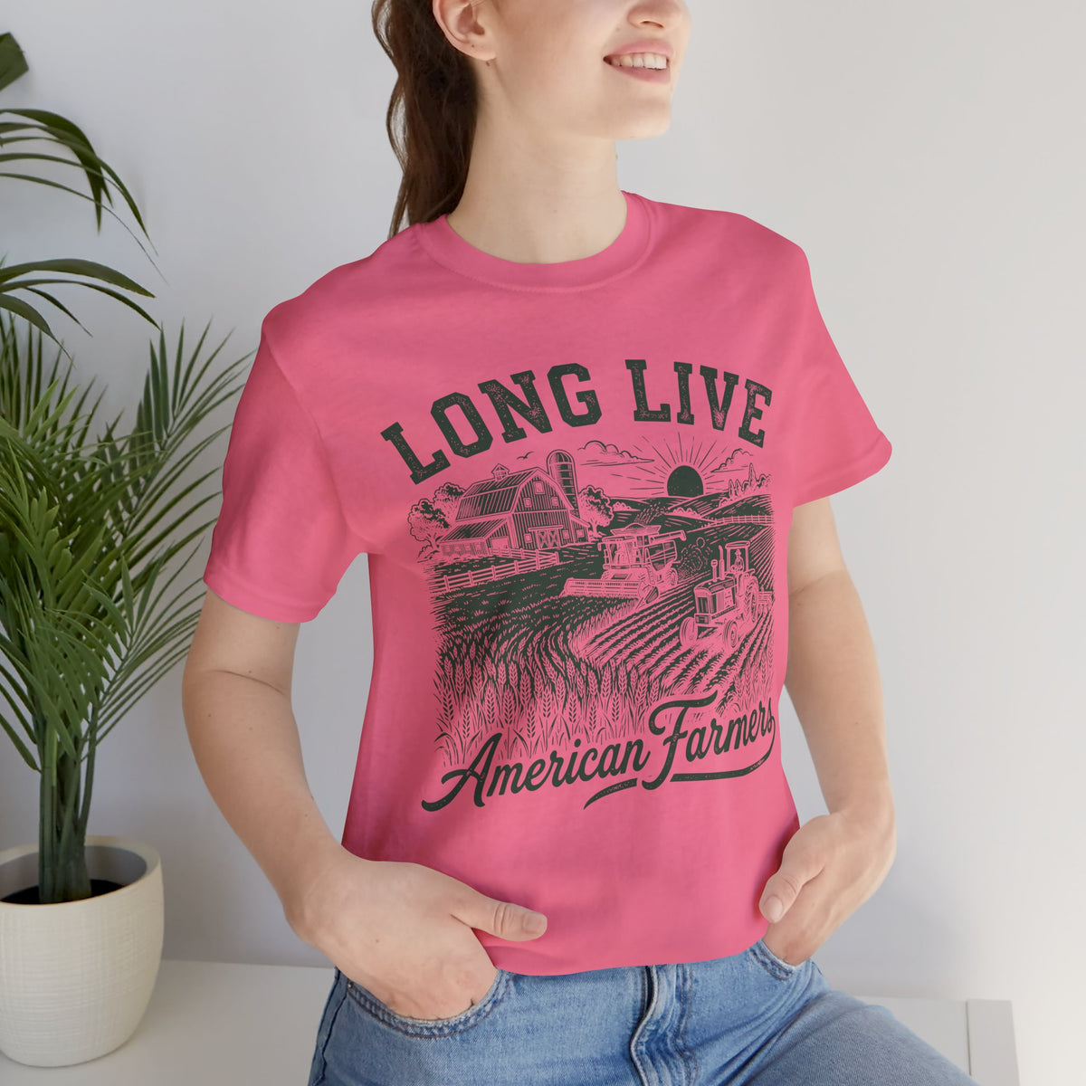 Long Live American Farmers Green T-Shirt — Vintage Farm Scene Tee