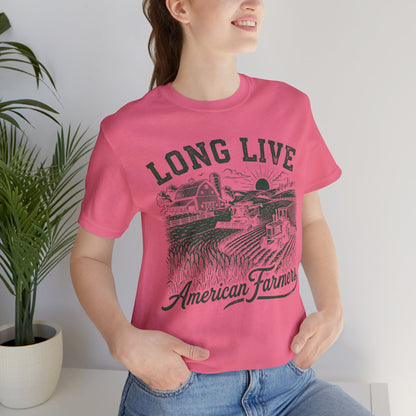 Long Live American Farmers Green T-Shirt — Vintage Farm Scene Tee