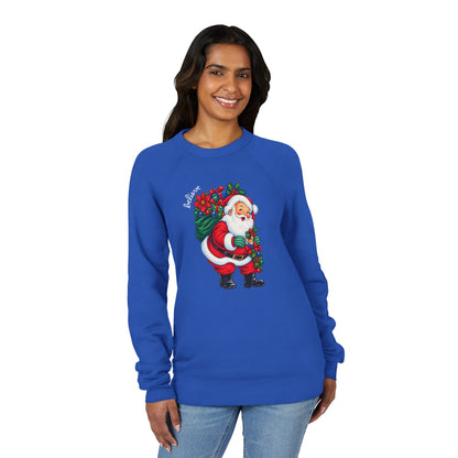 Santa Claus Christmas Sweatshirt - Vintage Santa with Holly Wreath