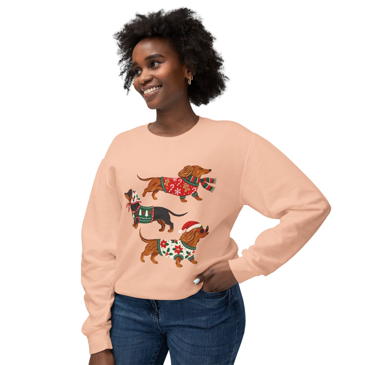 Dachshund Trio Christmas Sweatshirt — Festive Wiener Dogs in Holiday Sweaters