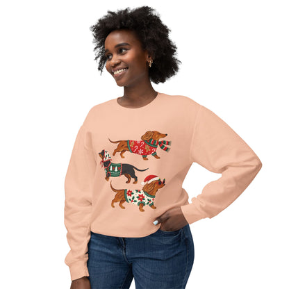 Dachshund Trio Christmas Sweatshirt — Festive Wiener Dogs in Holiday Sweaters