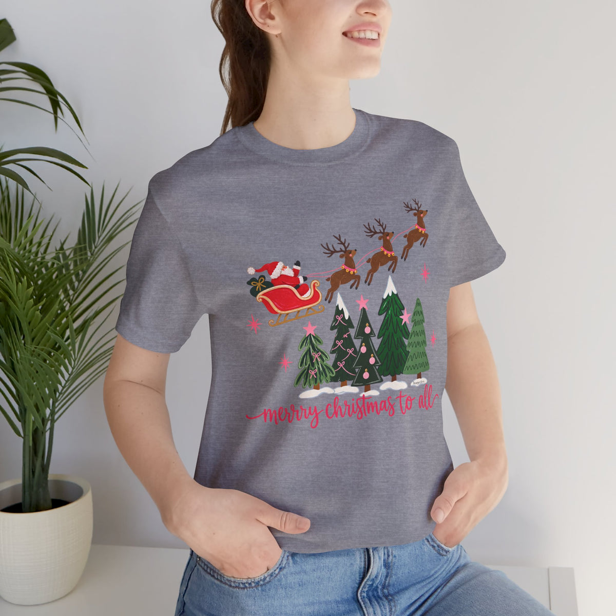 Christmas Tee - 'Merry Christmas to All' Santa Sleigh & Reindeer Holiday T-Shirt