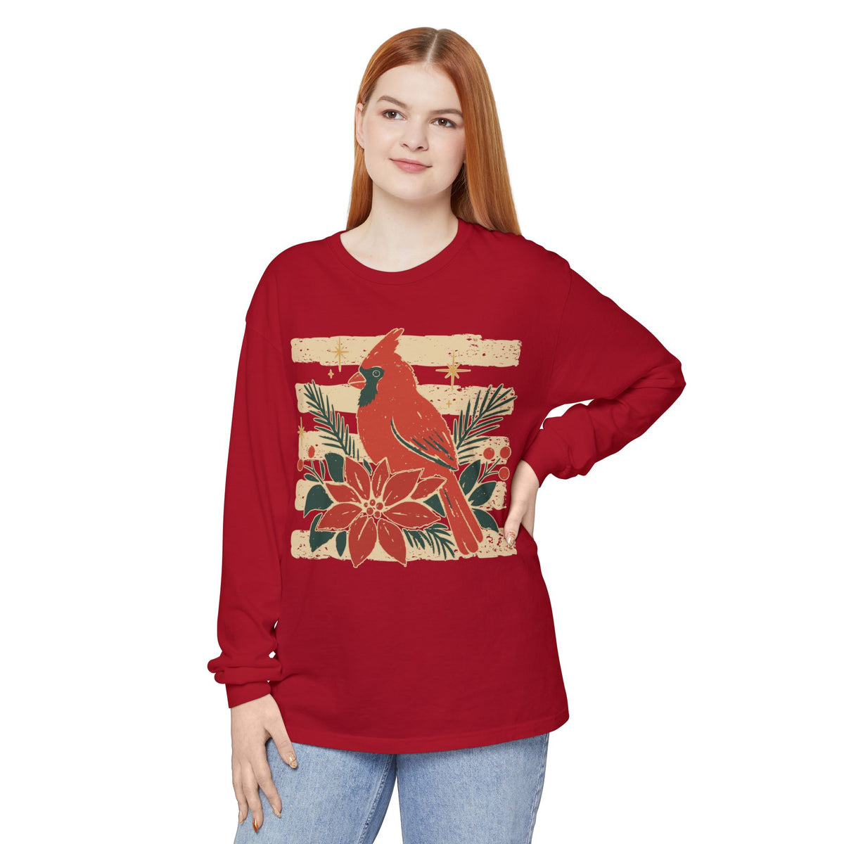 Cardinal & Poinsettia Long Sleeve Tee