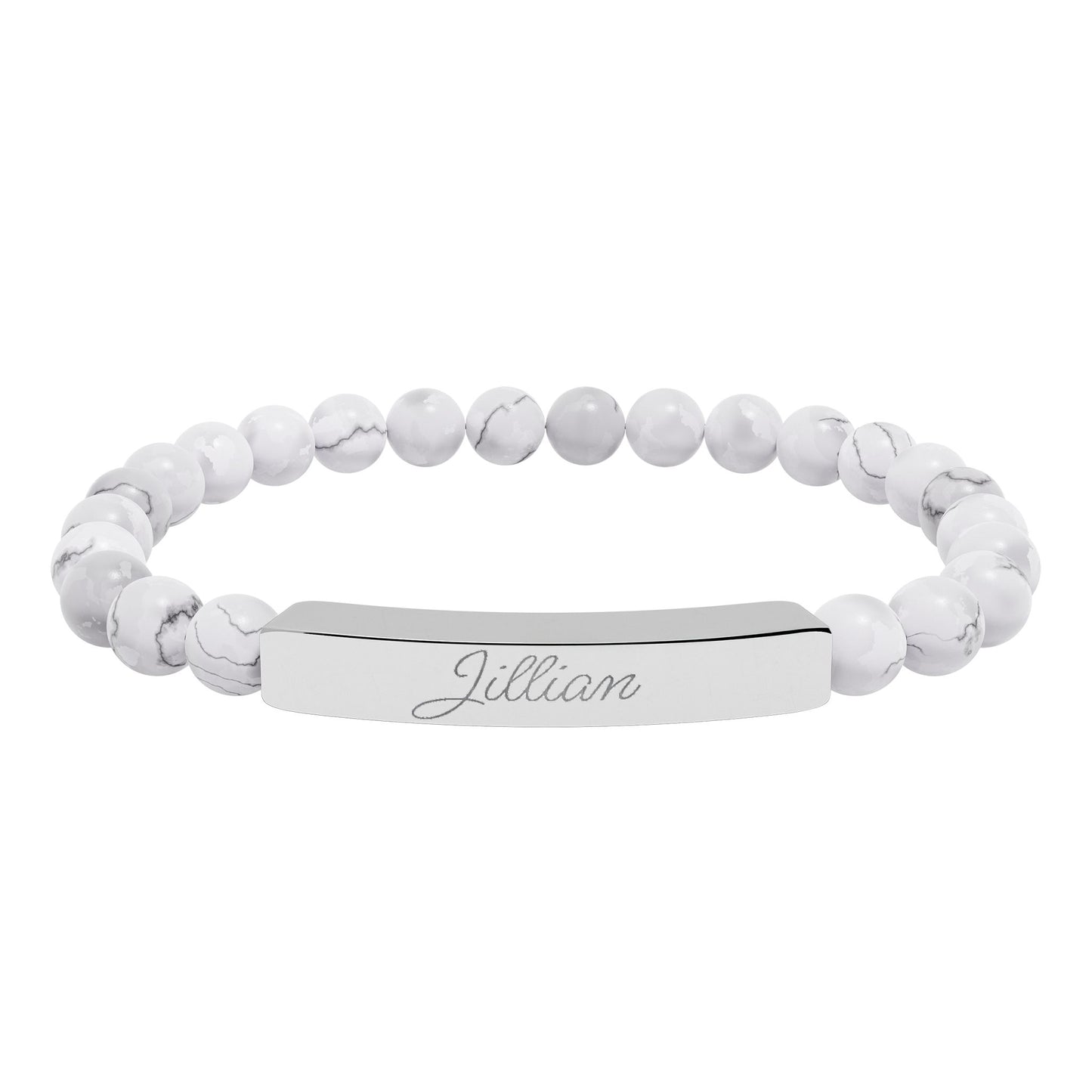 Engravable Natural Stone Bar Bracelet – Personalized Stretch Beaded Bracelet