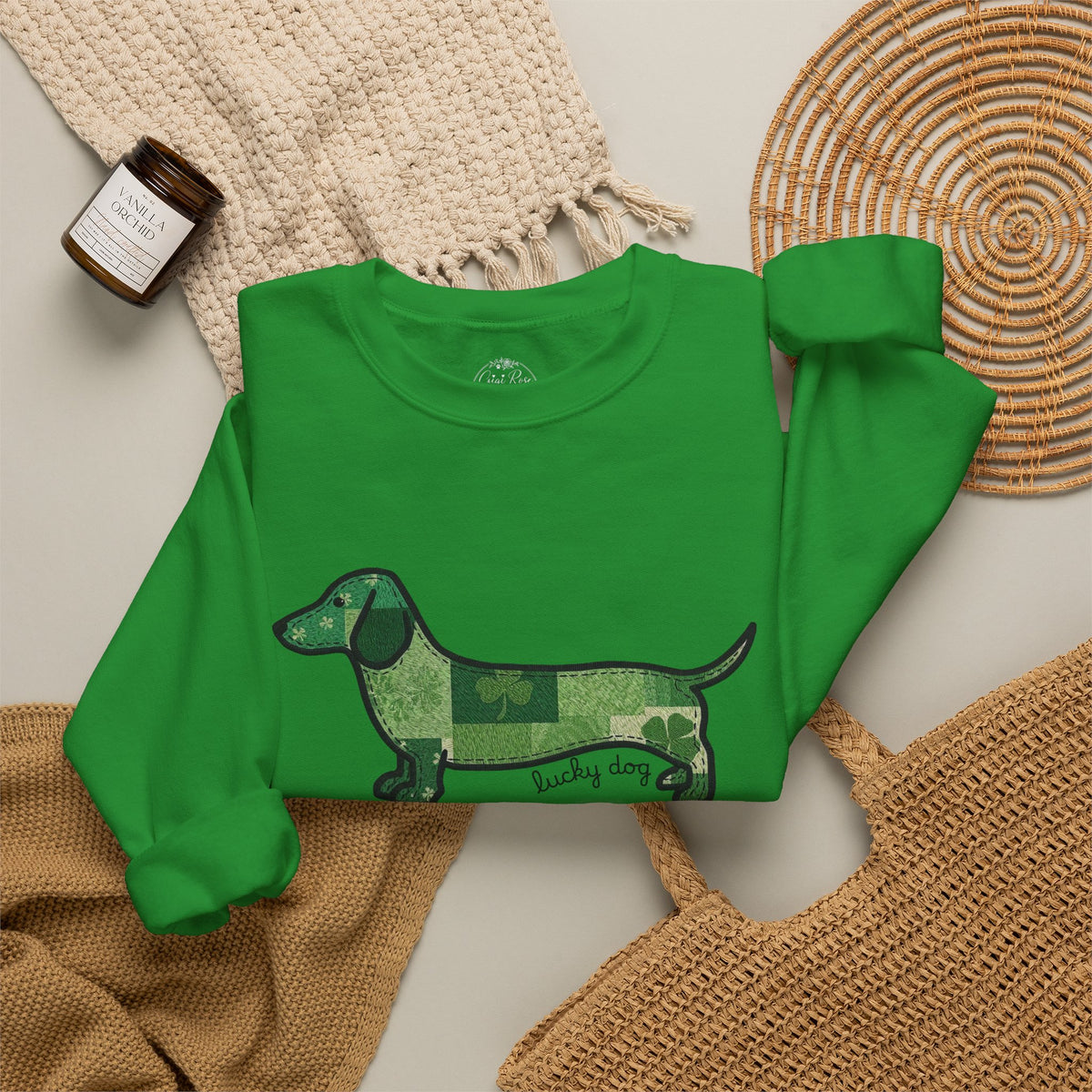 St. Patrick's Lucky Dachshund Quiltwork Sweatshirt