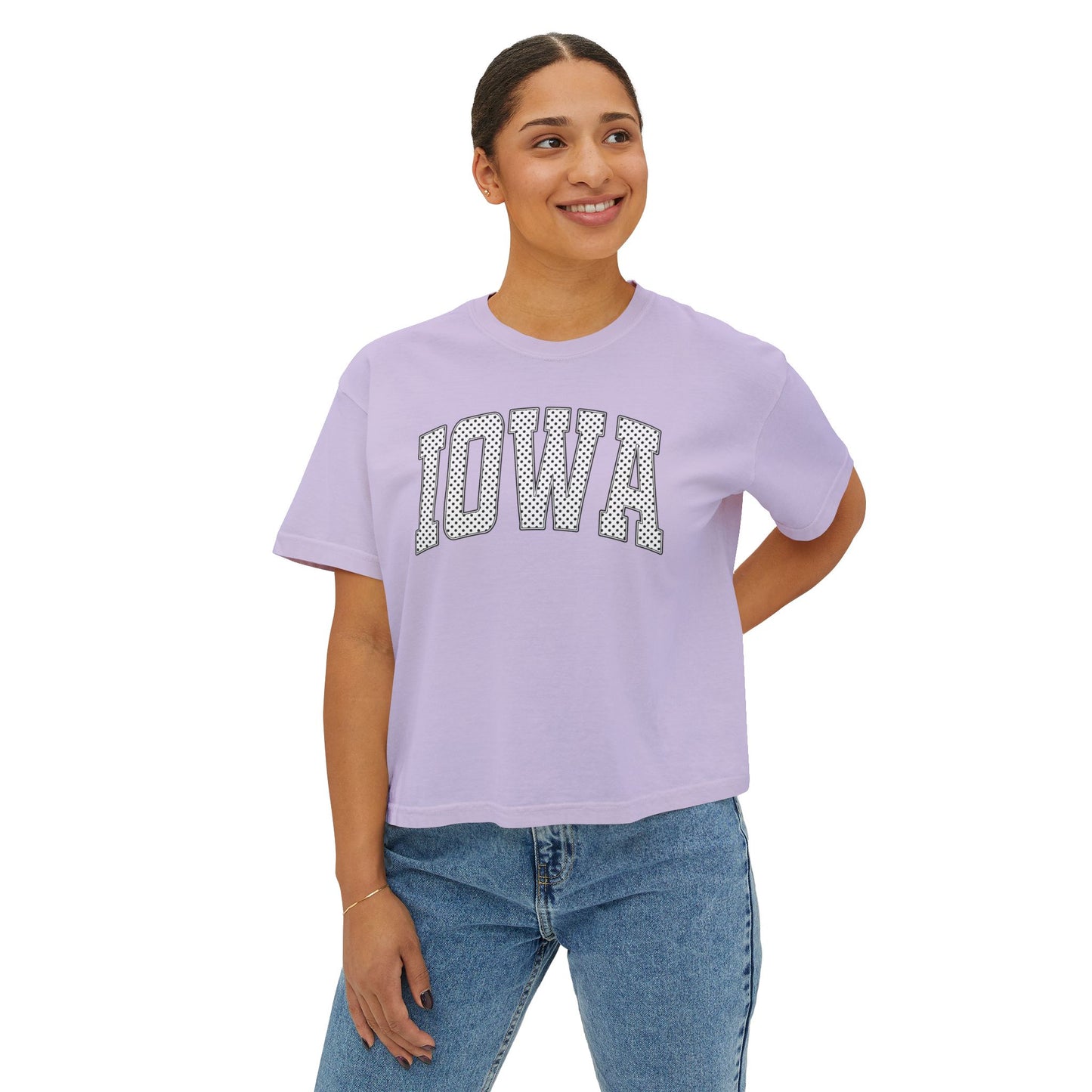 Iowa Boxy Tee — Women's Cropped College Graphic T-Shirt