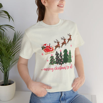 Christmas Tee - 'Merry Christmas to All' Santa Sleigh & Reindeer Holiday T-Shirt