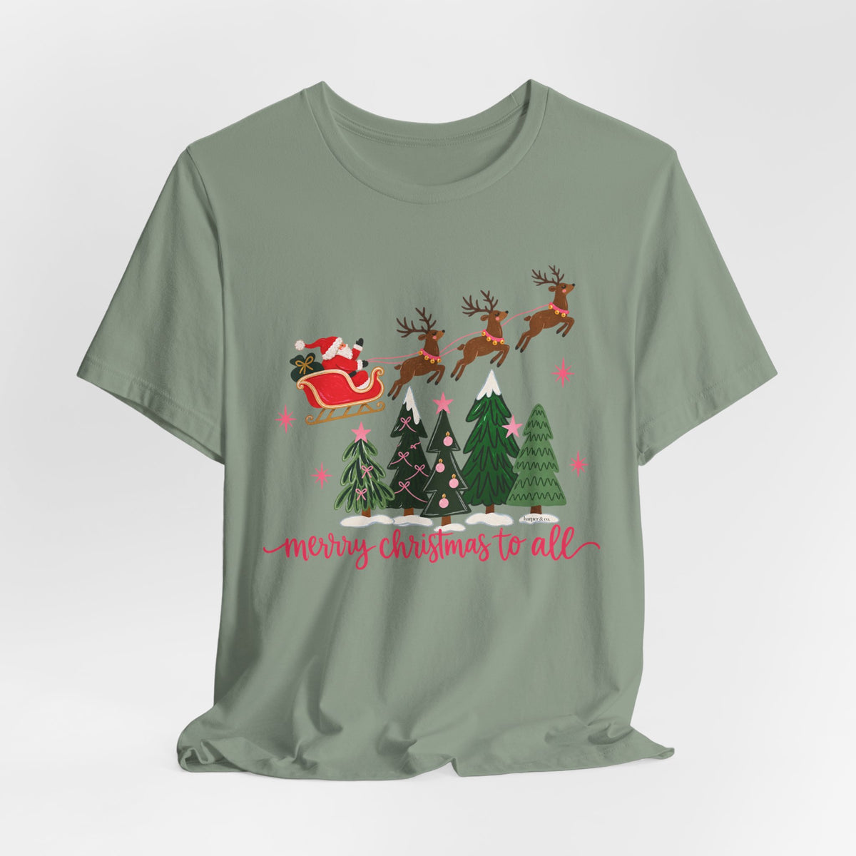 Christmas Tee - 'Merry Christmas to All' Santa Sleigh & Reindeer Holiday T-Shirt