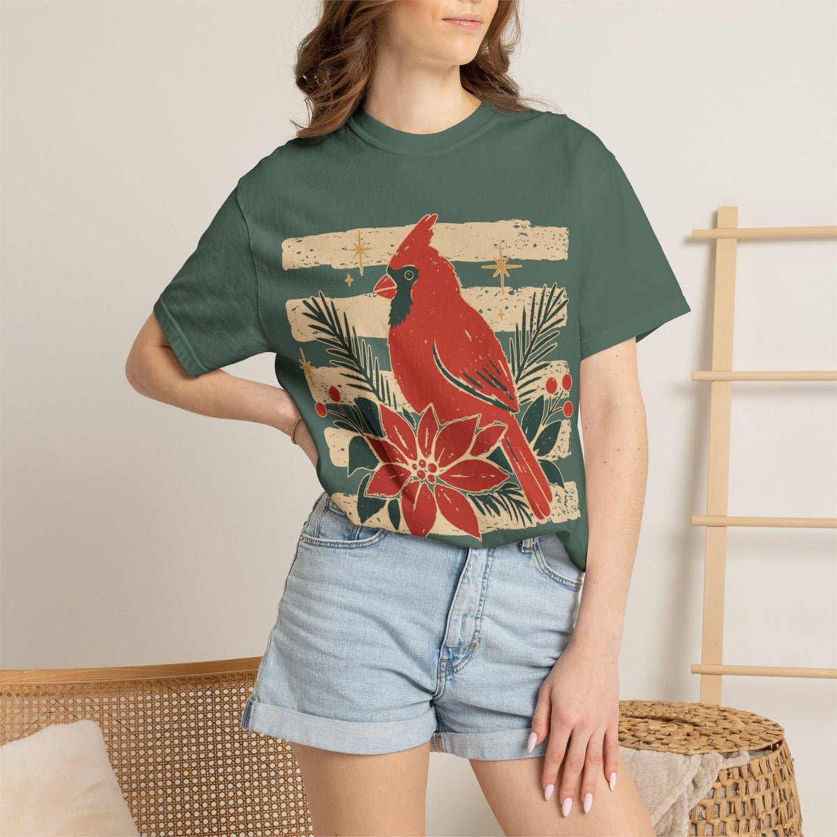 Cardinal & Poinsettia Holiday T-Shirt