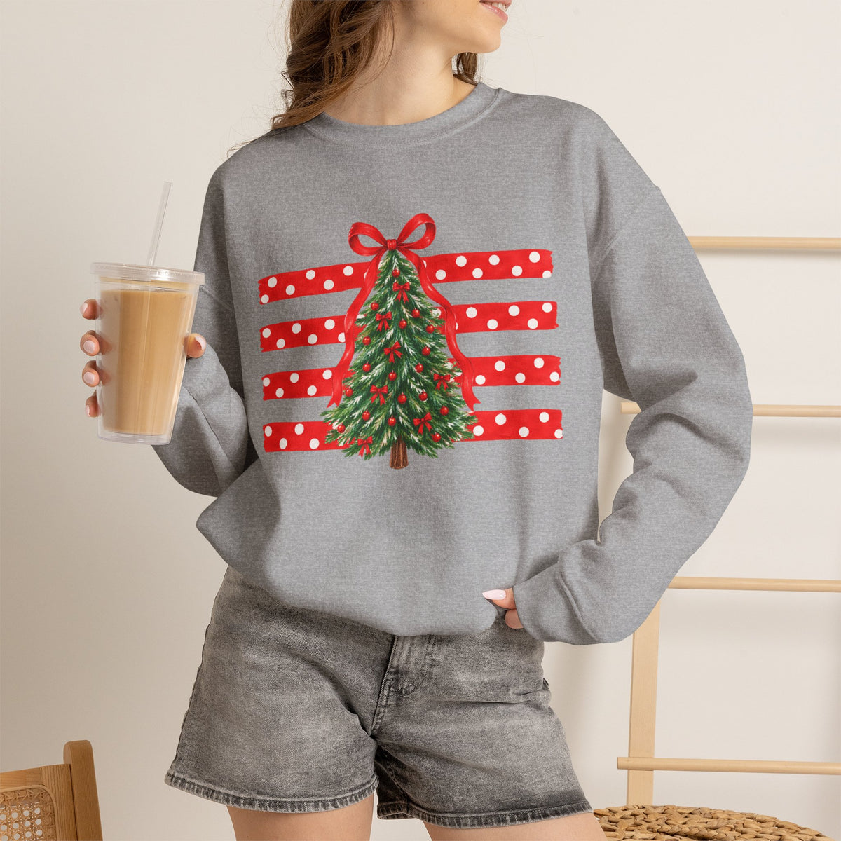 Christmas Tree Ribbon Crewneck Sweatshirt