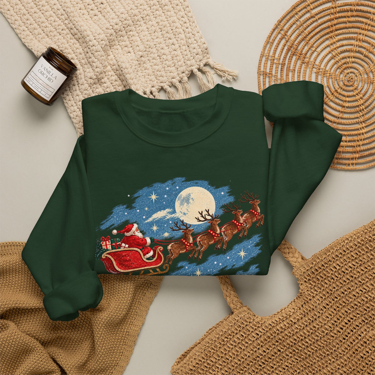 Christmas Santa Sleigh Night Sky Farm Sweatshirt