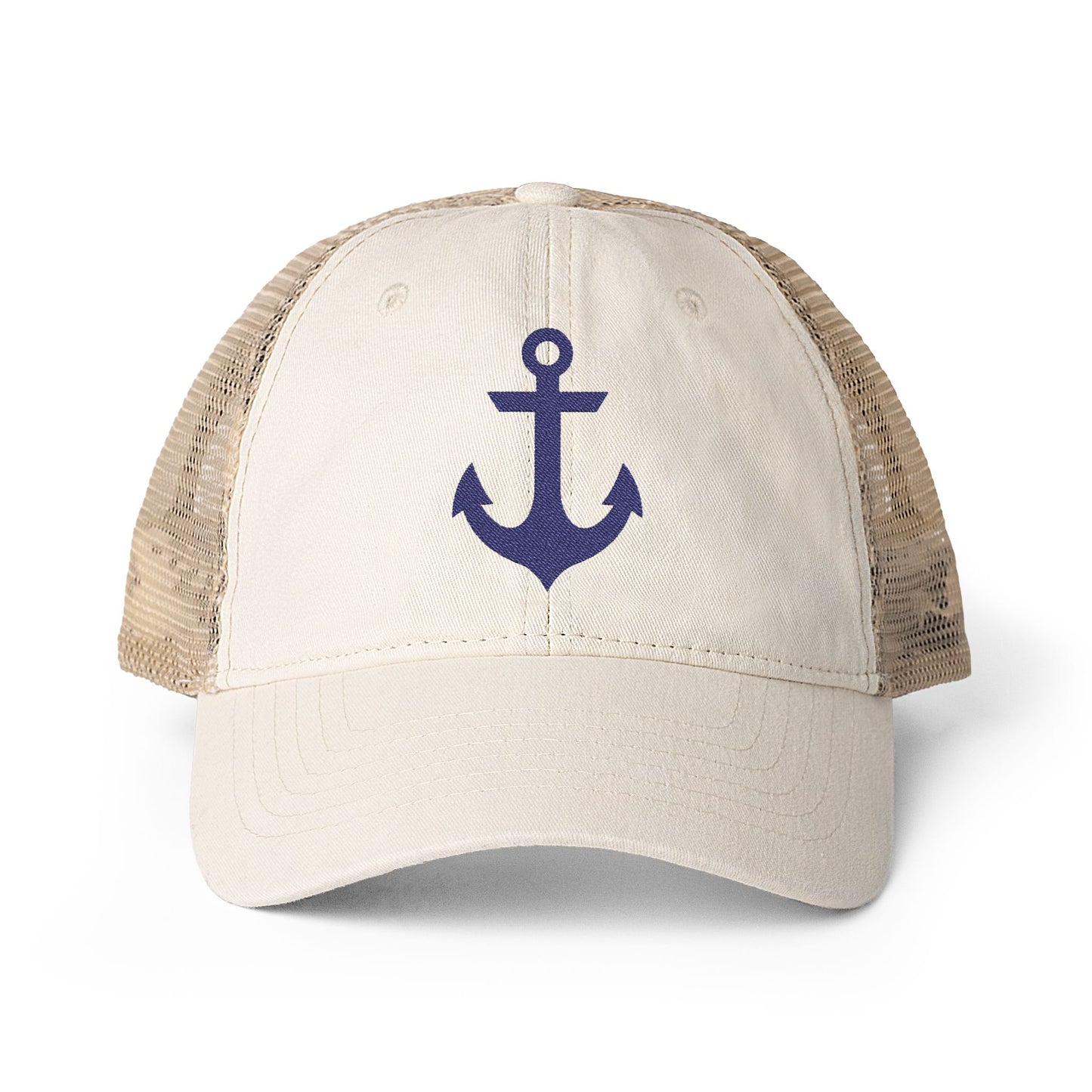 Blue Anchor Embroidered Women's Washed Mesh-Back Ball Cap