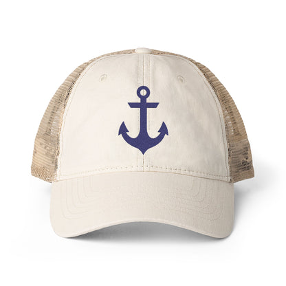 Blue Anchor Embroidered Women's Washed Mesh-Back Ball Cap
