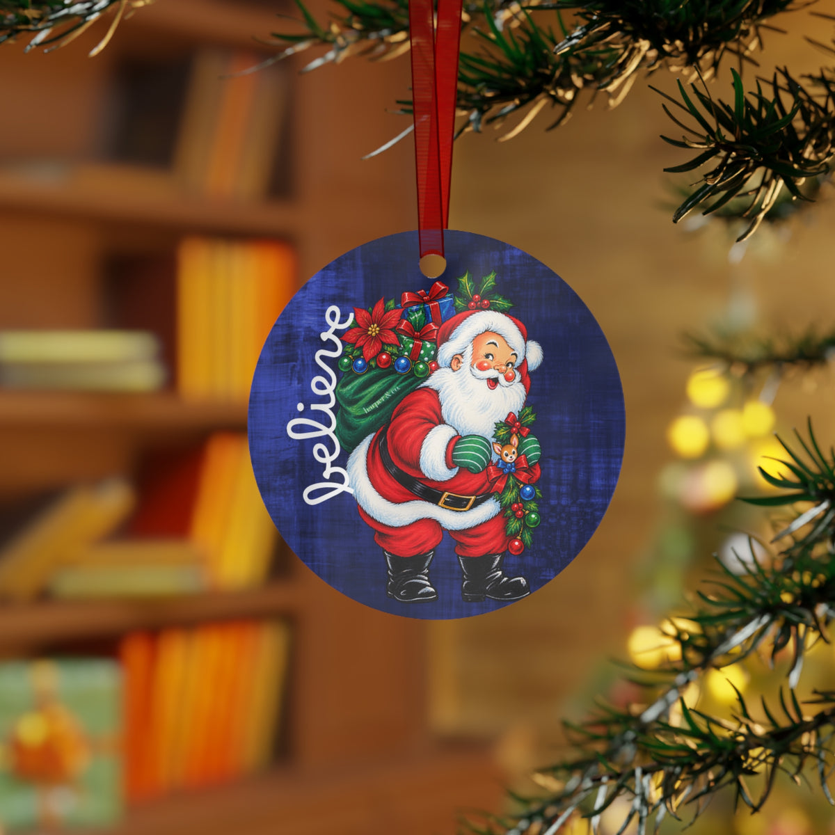 Metal Ornament - 'Believe' Santa & Custom Name 2026 Holiday Keepsake